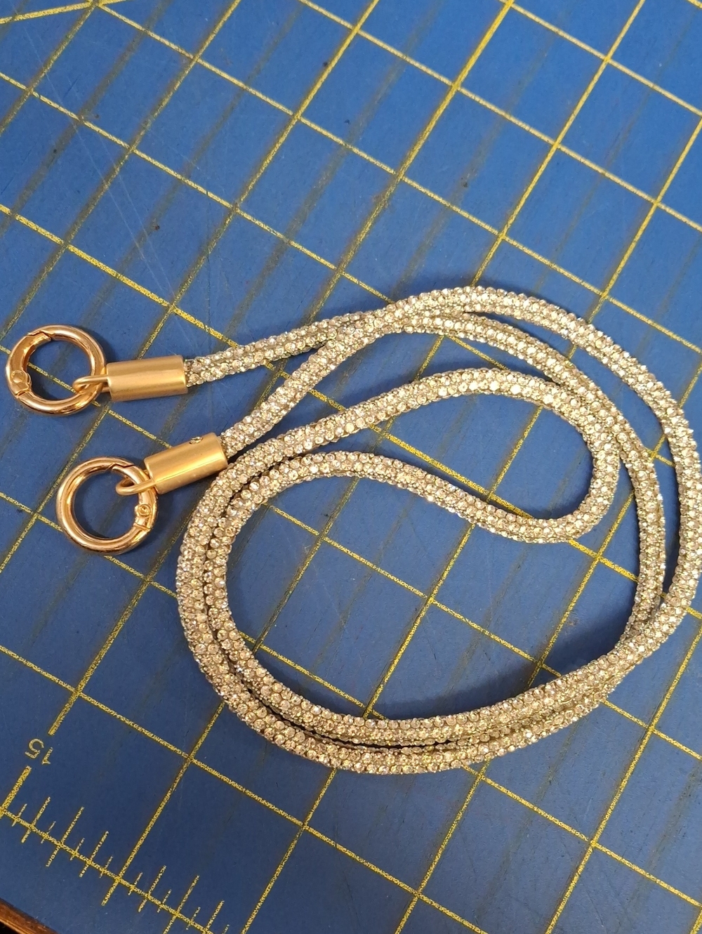 Rhinestone Silver Tone 36" Purse Strap Gold Hardware